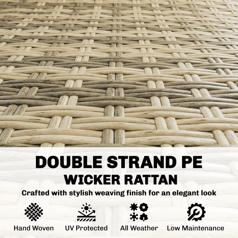 Outsunny 4 Piece Rattan Garden Furniture Set with 3-Seater Sofa, Armchairs, Table, Aluminium Frame Patio Conversation Set, Khaki