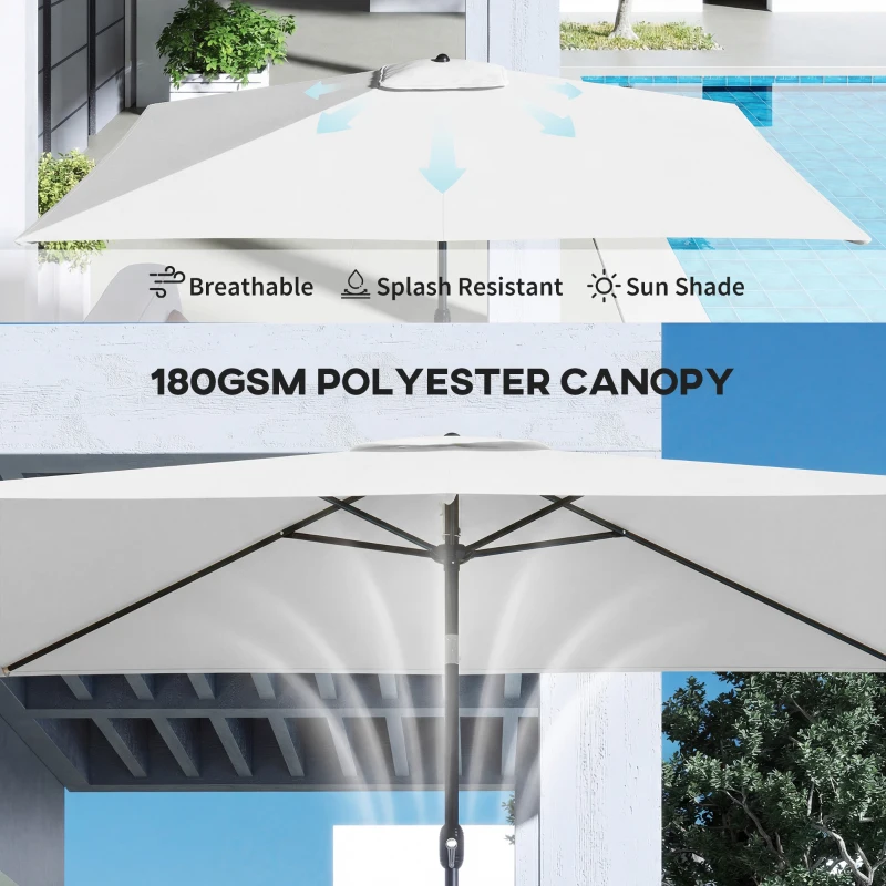 Outsunny Garden Parasol, Parasol Umbrella with Crank Handle, Tilt Function, Polyester Canopy, Cream White