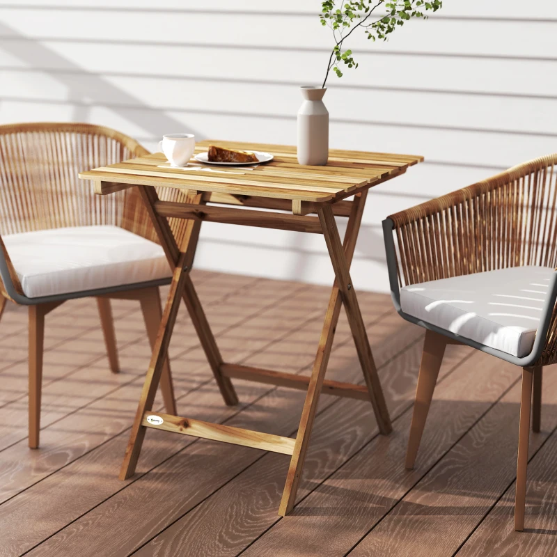 Outsunny Outdoor Coffee Table Foldable Wooden Garden Table for Patio Balcony Natural Wood