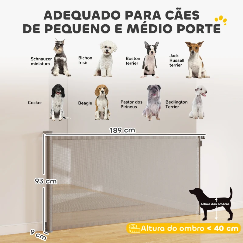 PawHut Barreira de Segurança para Cães Retrátil Extensível até 180 cm de Largura para Escadas e Portas Cinzento