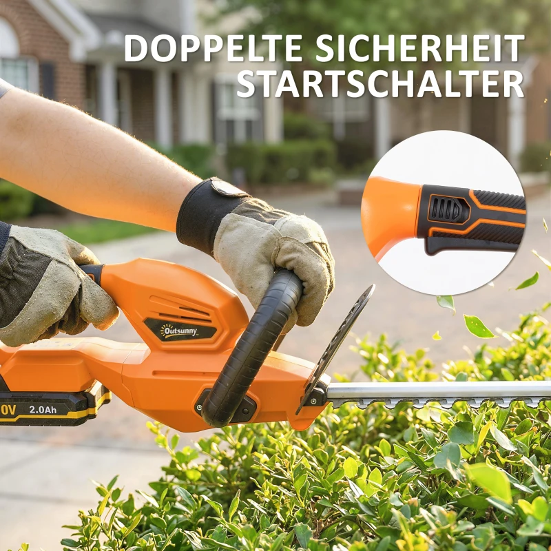 Outsunny Elektro Heckenschere Akku Elektrischer Heckenschneider mit 100 W Motorleistung Kabellos 51cm Schnittlänge ABS Orange