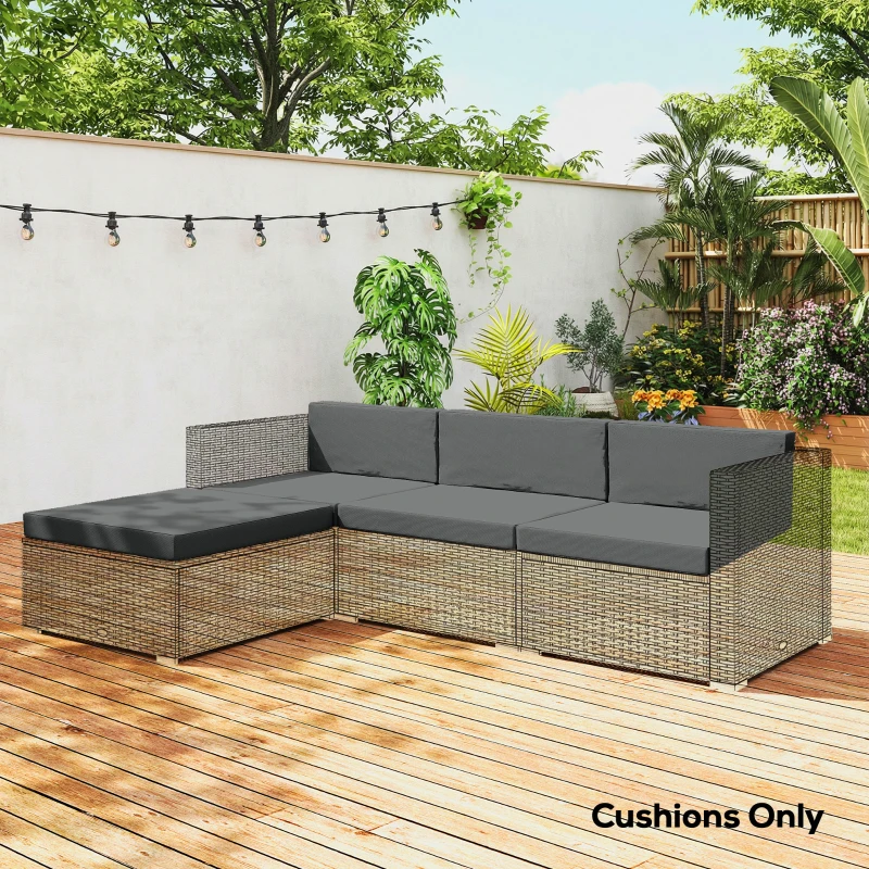 Outsunny 7-Piece Patio Furniture Cushions, Outdoor Loveseat Cushion with Removable Covers for Rattan Furniture, 60x60 cm, Dark Grey