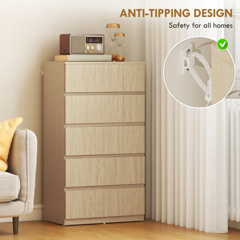 HOMCOM Chest of Drawers, 5-Drawer Storage Cabinets, Modern Dresser, Storage Drawer Unit for Bedroom