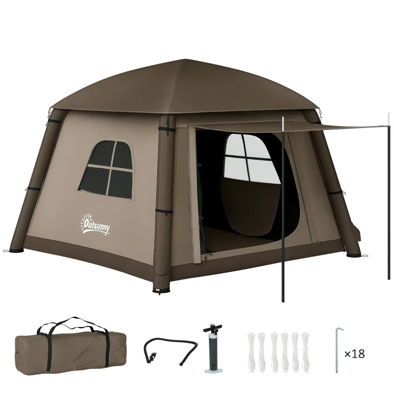 Outsunny Blow Up Tent w/ Hand Pump, Inflatable Camping Tent, Easy Setup 1/2 Person Waterproof Khaki