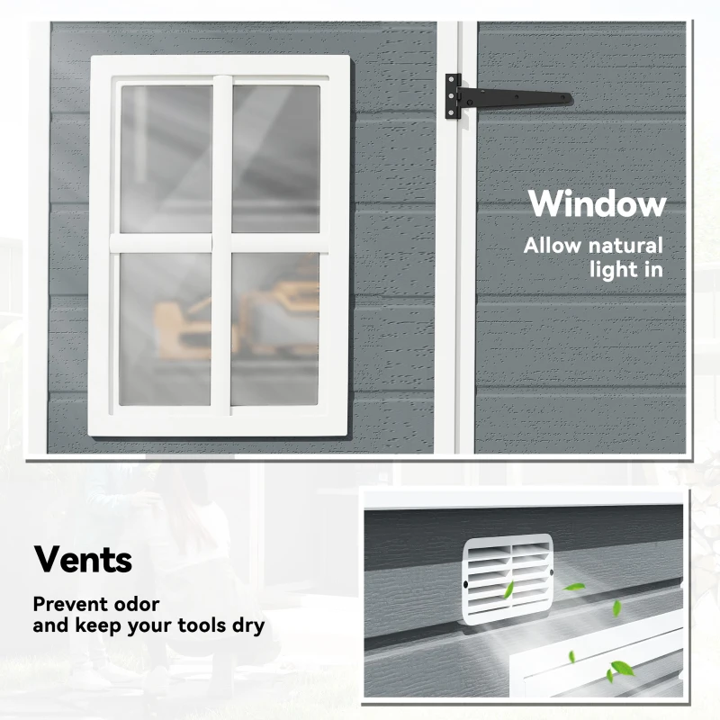 Outsunny 10 x 6 ft Resin Garden Shed, Outdoor Storage Shed with Floor, Windows, Lockable Doors and Vents, Grey