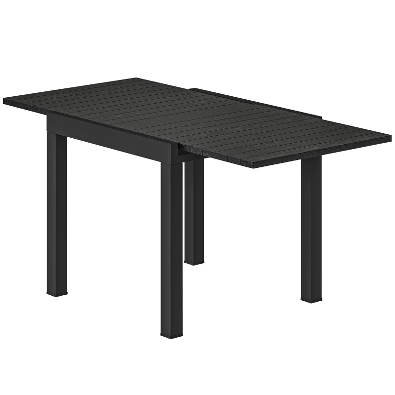 Outsunny Extending Garden Table for 4-6, Aluminium Outdoor Dining Table with Faux Wood Slatted Top, Black