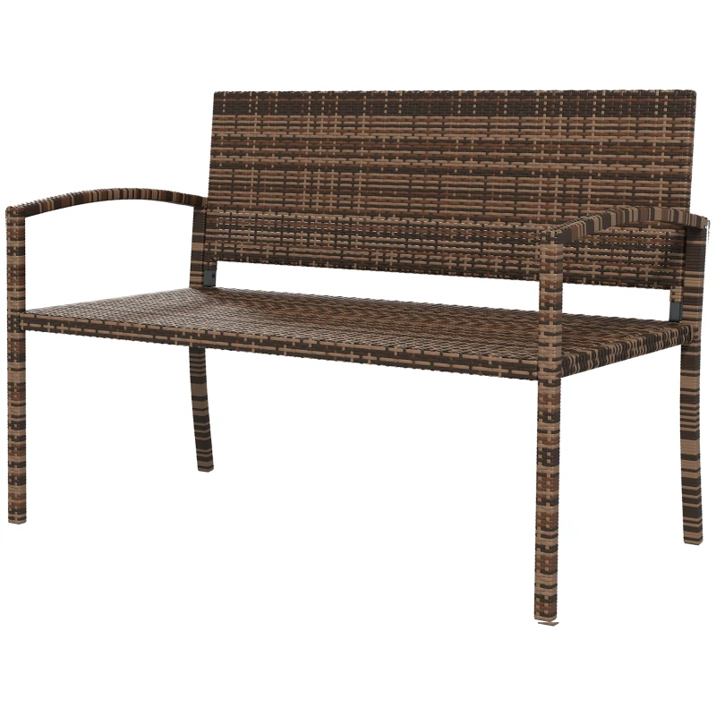 Outsunny All Weather Wicker Garden Loveseat, 2 Seater Poly Rattan Garden Bench, Outdoor Seating Bench Brown