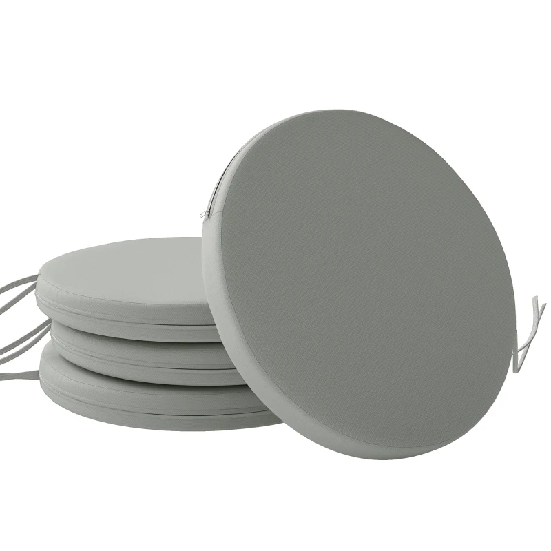 Outsunny Outdoor Bistro Chair Cushions Set of 4 with Removable Cover, 41 x 41 x 5 cm Round Seat Cushions with Ties, Light Grey