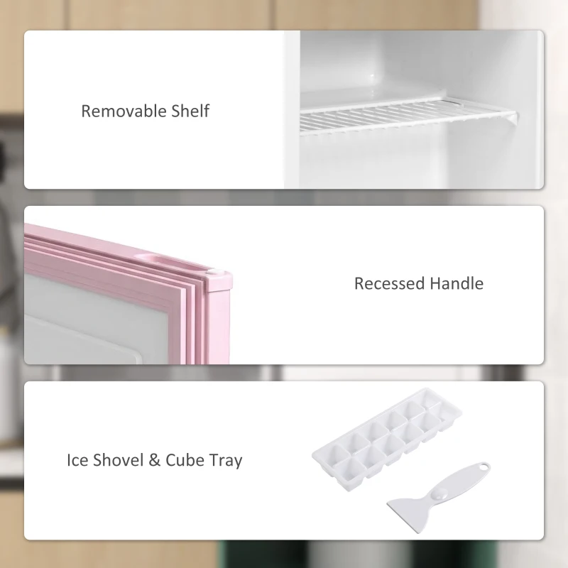 HOMCOM Tafelvriezer met 35 liter inhoud, kleine vrieskast met omkeerbare deur, Roze