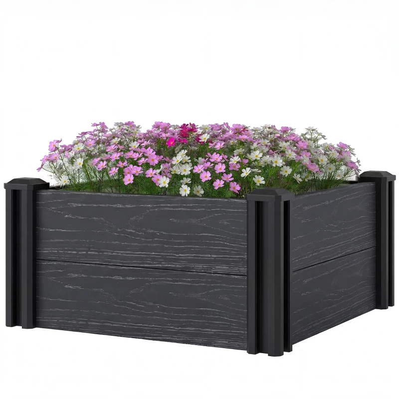 Outsunny Vinyl Raised Garden Bed Kit, 2 x 2 x 1ft Modular Elevated Garden Box with Slotting Legs and Open Bottom, Dark Grey