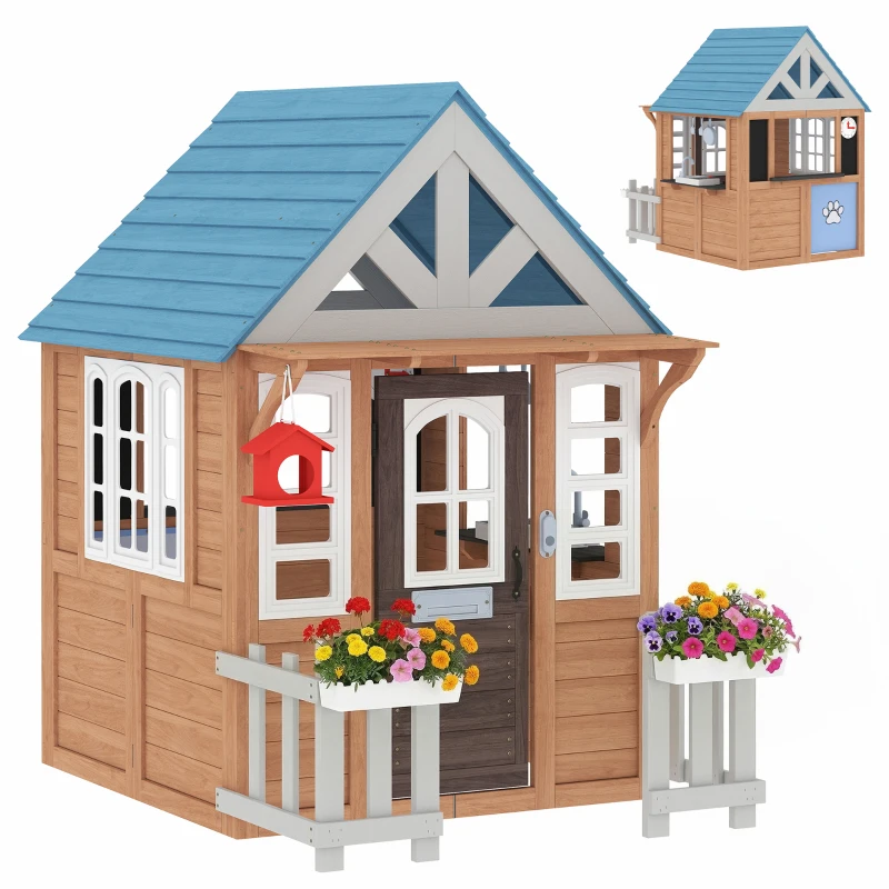 AIYAPLAY Casetta bambini legno con cucina e porticina animali, Marrone