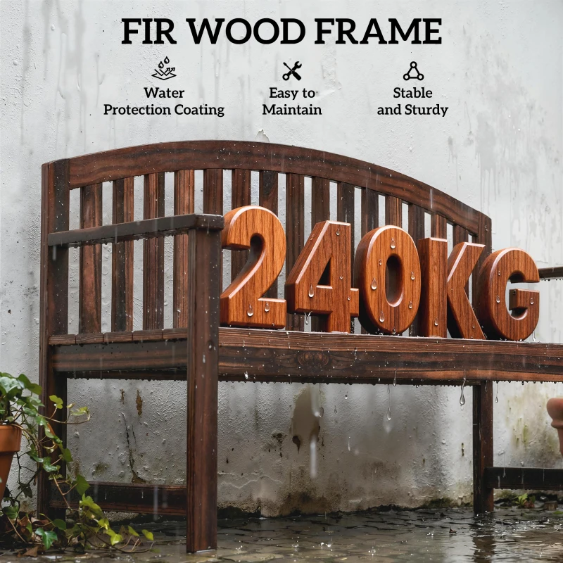 Outsunny 2 Seater Wooden Garden Bench with Armrest, Outdoor Furniture Chair for Park, Balcony, Carbonised Finish