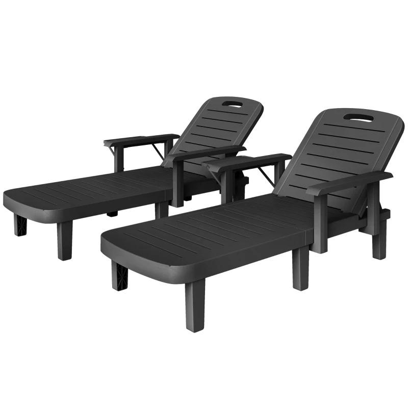 Outsunny Set of 2 Reclining Sun Loungers, 5 Positions Adjustable Outdoor Chaise Lounge Chair with Armrests, Black