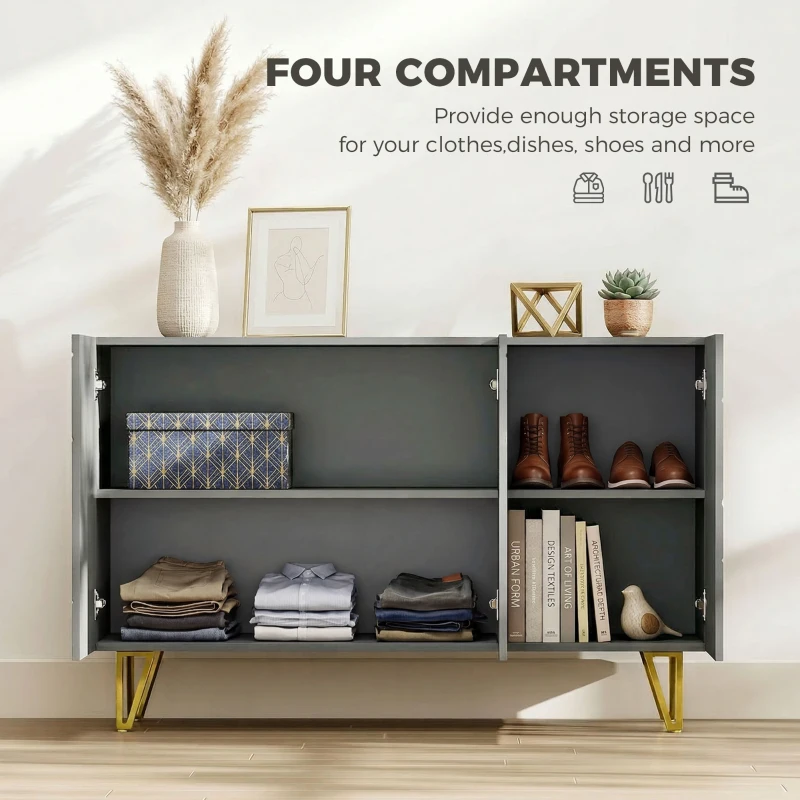 HOMCOM Modern Luxe High Gloss Sideboard, with Hairpin Legs, Grey