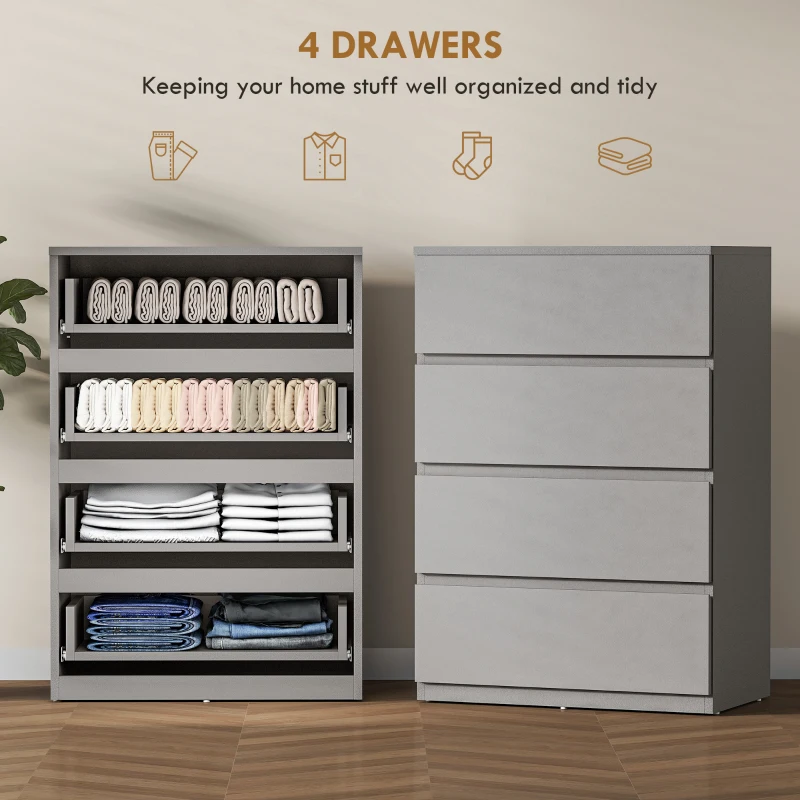 HOMCOM Chest of Drawers, 4-Drawer Storage Cabinets, Modern Dresser, Storage Drawer Unit for Bedroom