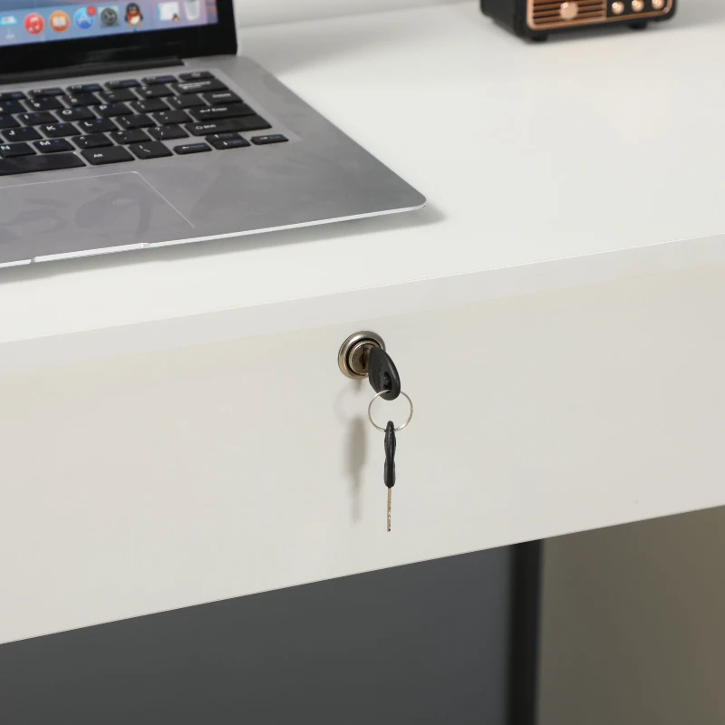 HOMCOM Computer Desk, Home Office Desk with Lockable Drawer, Storage Shelf for Study Bedroom, 110 x 50 x 76 cm, White