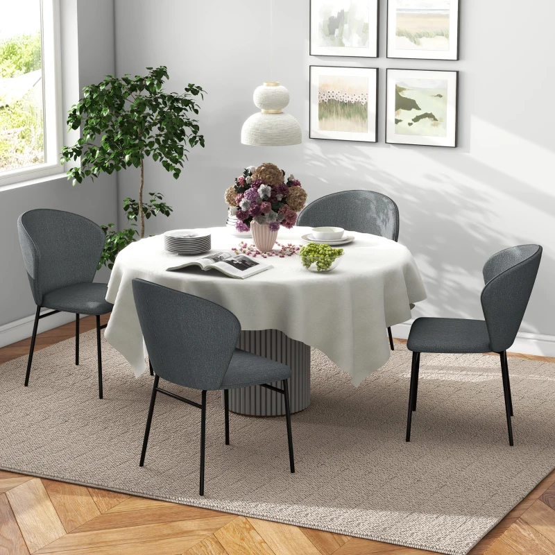 HOMCOM Lot de 2 chaises de salle à manger assise rembourrée en tissu aspect lin pieds en acier stable design moderne gris