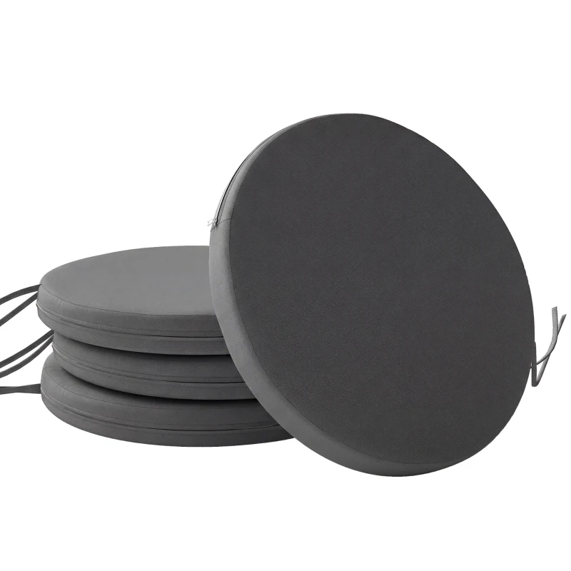 Outsunny Outdoor Bistro Chair Cushions Set of 4 with Removable Cover, 41 x 41 x 5 cm Round Seat Cushions with Ties, Dark Grey
