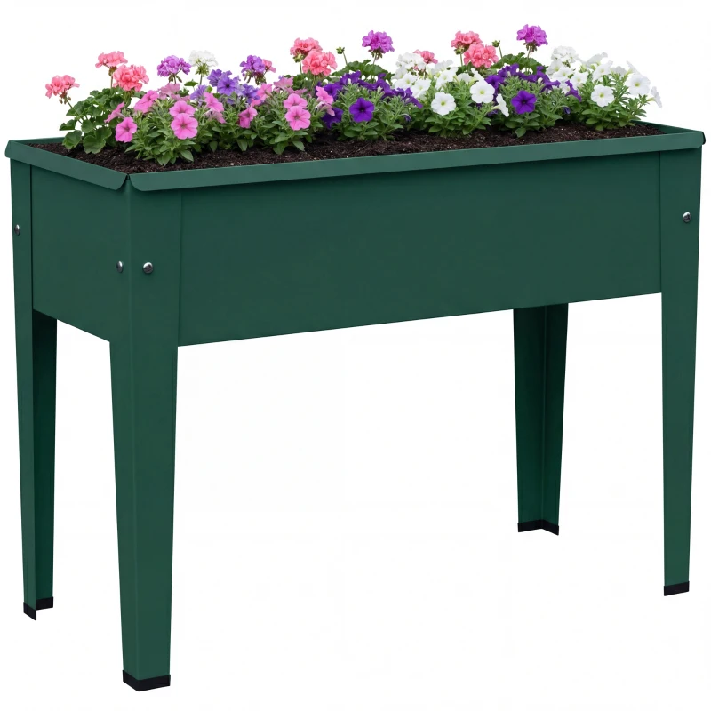 Outsunny Raised Planter, Metal Raised Garden Bed on Legs with Drainage Hole and Foot Covers, Green