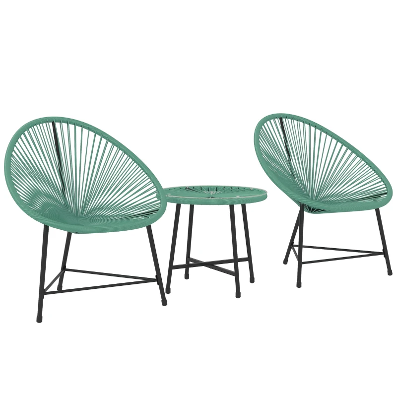 Outsunny Rattan Bistro Set with Acapulco Chairs and Glass Table, Green