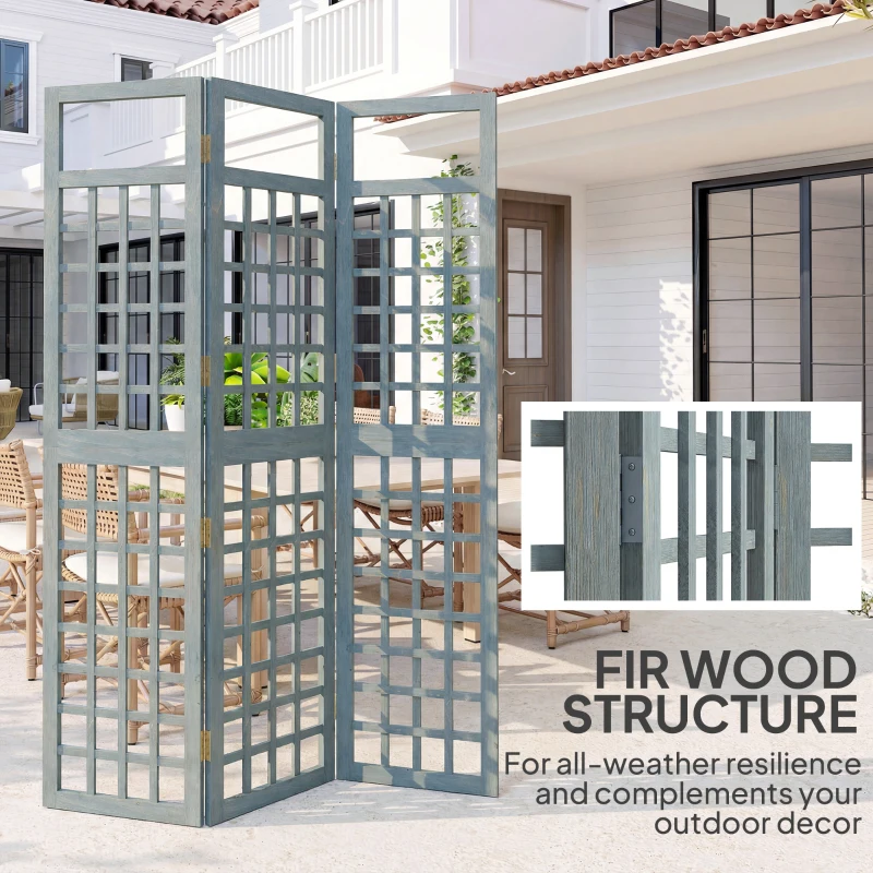 Outsunny 3-Panel Garden Privacy Screen, Freestanding Foldable Wooden Outdoor Divider/Trellis, Decorative Privacy Screen, Grey