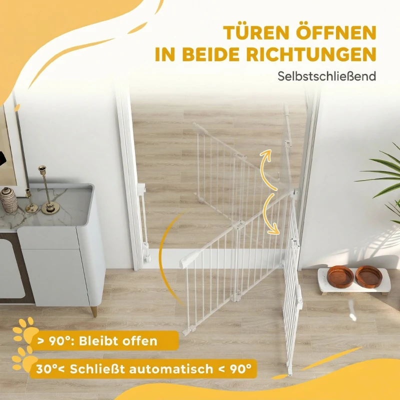 PawHut Traphek deurbeveiliging 74,5-111,5 cm deurhek met automatisch sluiten aan beide zijden met één hand te openen wit
