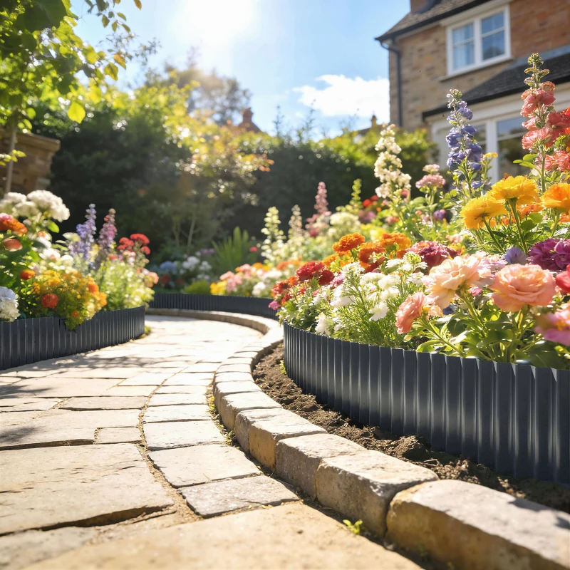 Outsunny Metal Garden Edging Border, 8 in x 21.3 ft Corrugated Heavy Duty Galvanised Steel Lawn Edging, Dark Grey