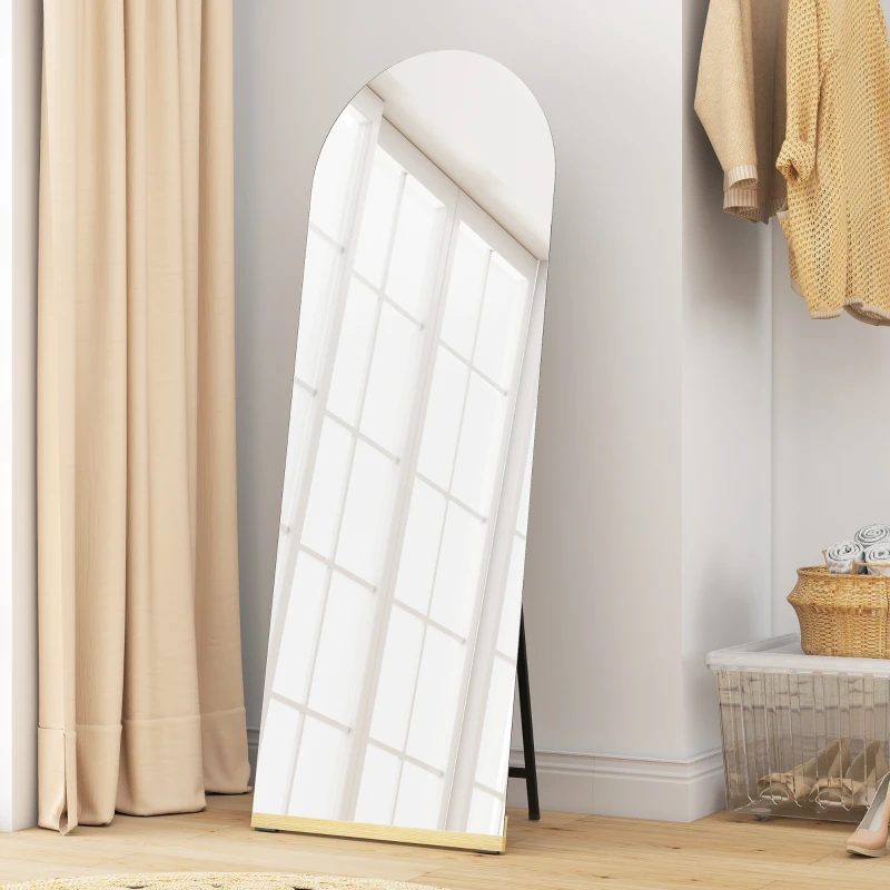 HOMCOM Espejo de Cuerpo Entero Curvado 160x50 cm sin Marco Base de Madera Espejo de Pie o Apoyado en la Pared Transparente