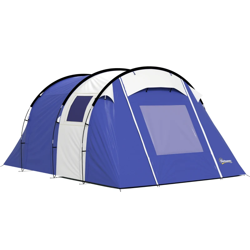 Outsunny Tienda de Camping para 4 Personas, 2 Habitaciones, Impermeable 3000 mm, con Suelo y Bolsa, 420x300x200cm, Azul Oscuro