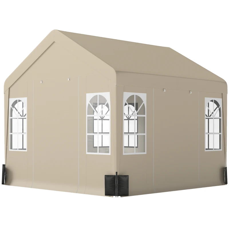 Outsunny 3 x 3 m Party Tent, Outdoor Canopy Tent Shelter with Removable Sidewalls, 4 Zipped Doors, for Parties, Wedding, Beige