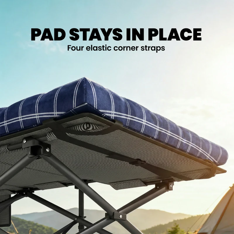 Outsunny Camping Cot with Soft Pad, 80cm Extra Wide Folding Cots with Side Pocket and Carry Bag, Blue