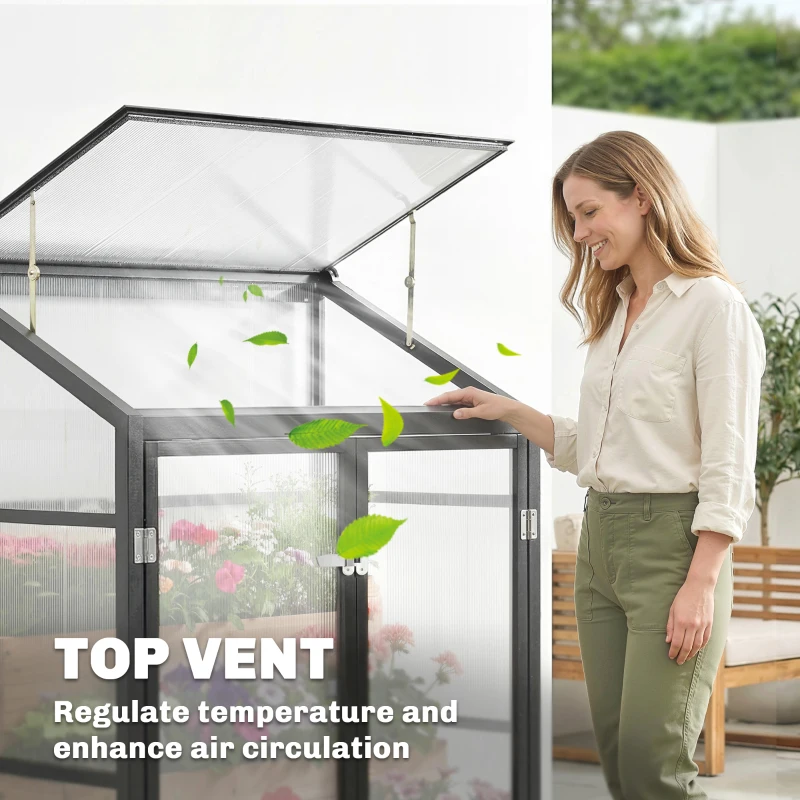 Outsunny Polycarbonate Greenhouse with Hinged Door, Top Vent, Lean-to Green House, Walk-in Greenhouse, 4 x 2ft, Black
