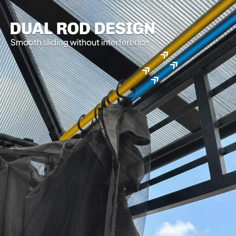 Outsunny 3 x 3.6 m Outdoor Hardtop Gazebo Canopy with 2-Tier Roof, Permanent Pavilion Garden Metal Gazebo with Sides, Dark Grey