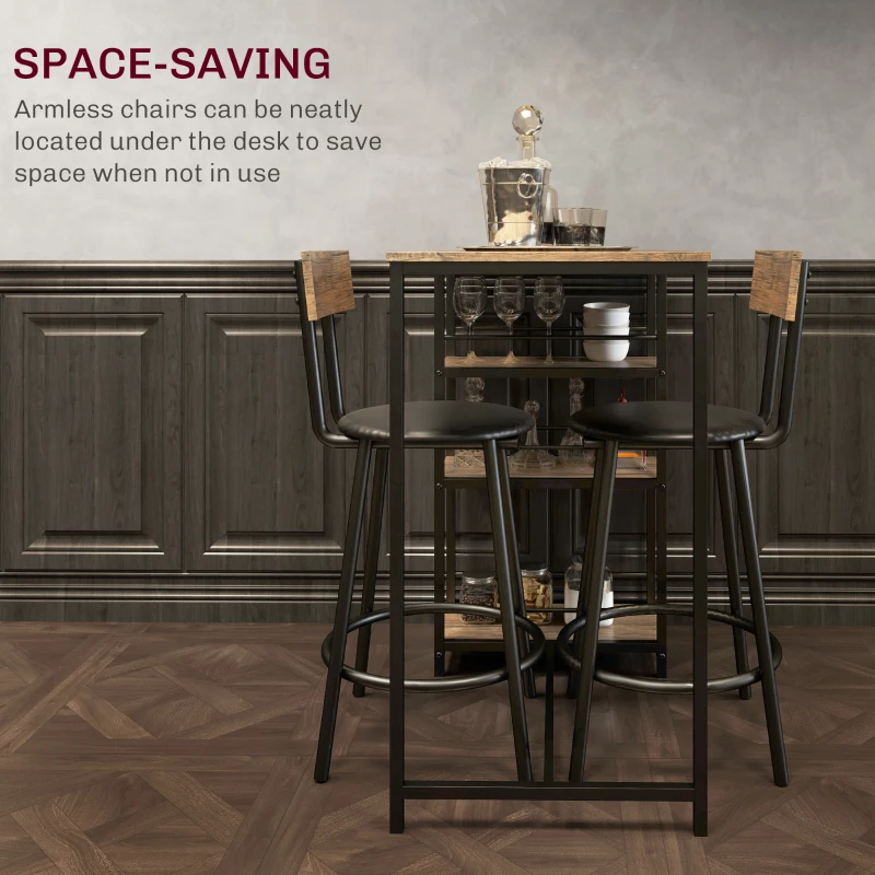 HOMCOM Stół barowy z 2 krzesłami, zestaw do kuchni, nowoczesny
