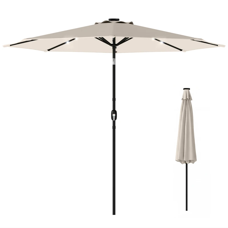 Outsunny 2.6 m Garden Parasol Umbrella with LED Solar Light, Parasol Cover, Outdoor Market Patio Umbrella, Cream White