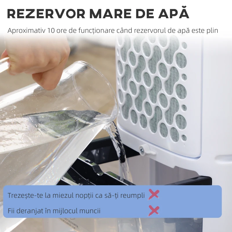 HOMCOM Răcitor Evaporativ 3-în-1, Ventilator, Umidificator cu Gheață și Dezumidificator, 3 Viteze, 3 Moduri și Telecomandă, Timer 12 Ore, 65W din ABS, 24.5x27x60 cm, Alb