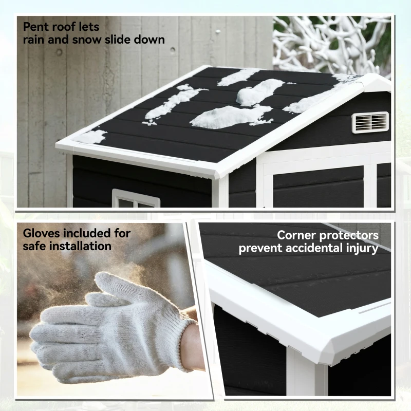 Outsunny 6'x4.5' Garden Storage Shed, Lockable Garden Shed with Double Doors, Window, Vent and Plastic Roof, Black