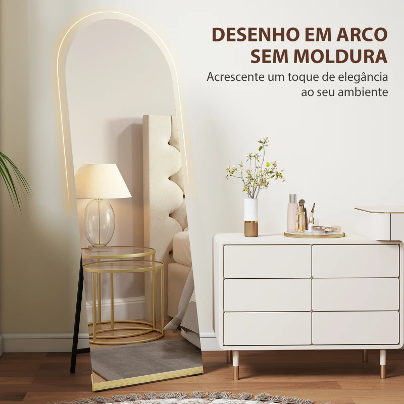HOMCOM Espelho de Pé 160x50 cm Espelho de Corpo Inteiro sem Moldura Base de Madeira  Prata e Preto