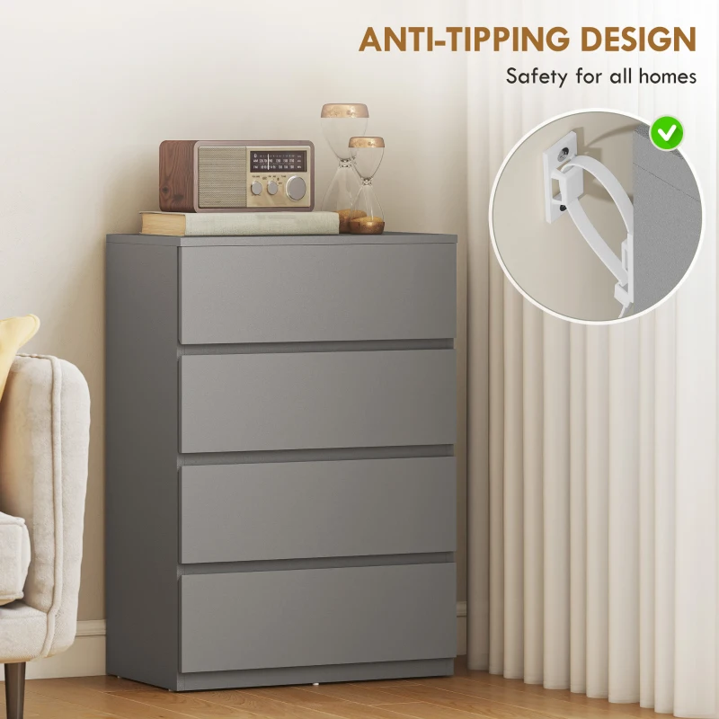 HOMCOM Chest of Drawers, 4-Drawer Storage Cabinets, Modern Dresser, Storage Drawer Unit for Bedroom