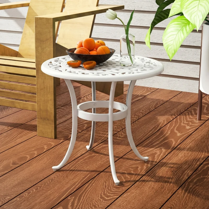 Outsunny 60 cm Round Garden Table, Cast Aluminium Outdoor Patio Table, White