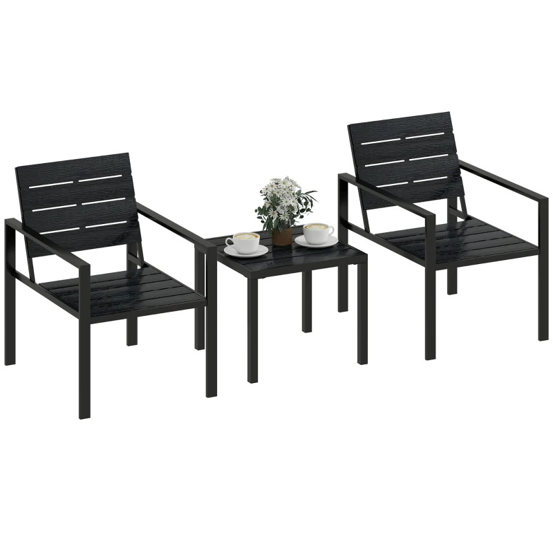 Outsunny 3 Pieces Garden Bistro Set for 2, Outdoor Bistro Table and Chairs with Metal Frame, Plastic Patio Furniture Set