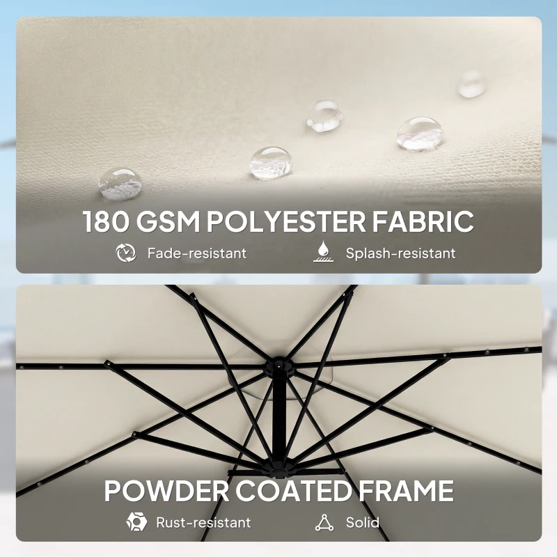 Outsunny 3 m Cantilever Parasol with Solar LED Lights Garden Umbrella with Cross Base, Cream White