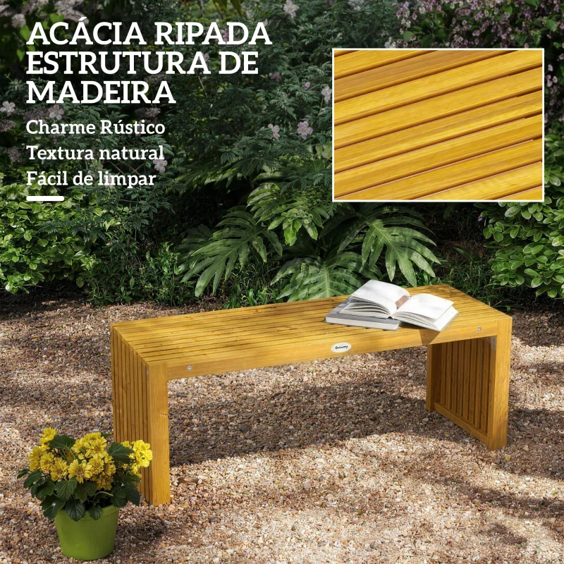 Outsunny Banco de Jardim em Madeira de 2 Lugares 110 cm com Assento de Ripas Suporta 240 kg Madeira