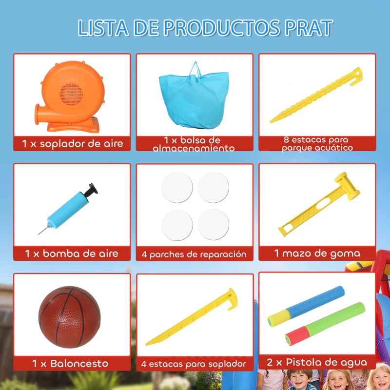 AIYAPLAY Castillo Hinchable para Niños con Soplador Tobogán Cama Elástica Piscina y Aro de Baloncesto para Niños 3-8 Años Azul