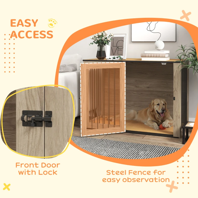 Klatka dla psa z drzwiami i oknem, stolik do salonu