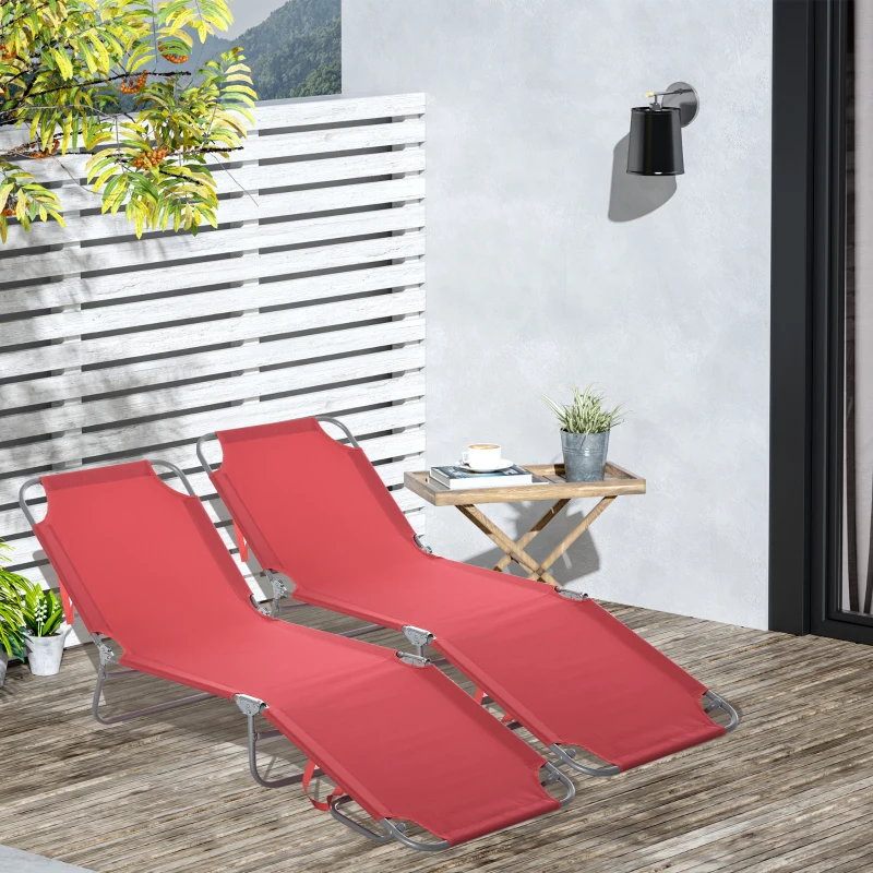 Outsunny Bain de Soleil transat Pliable Dossier réglable Multipositions métal et Polyester Bordeaux