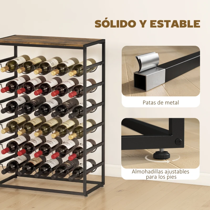 HOMCOM Botellero para 30 Botellas de 6 Niveles con Encimera de Efecto Madera Estilo Industrial 59x30x88,5 cm Marrón Rústico