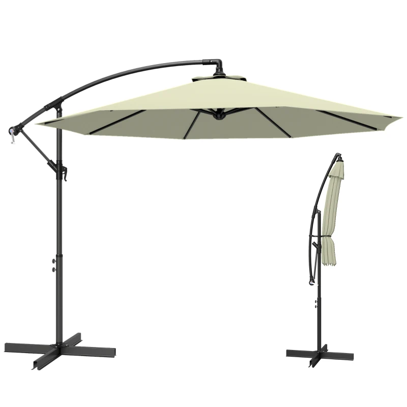 Outsunny 3m Overhanging Cantilever Parasol, with Cross Base - Beige