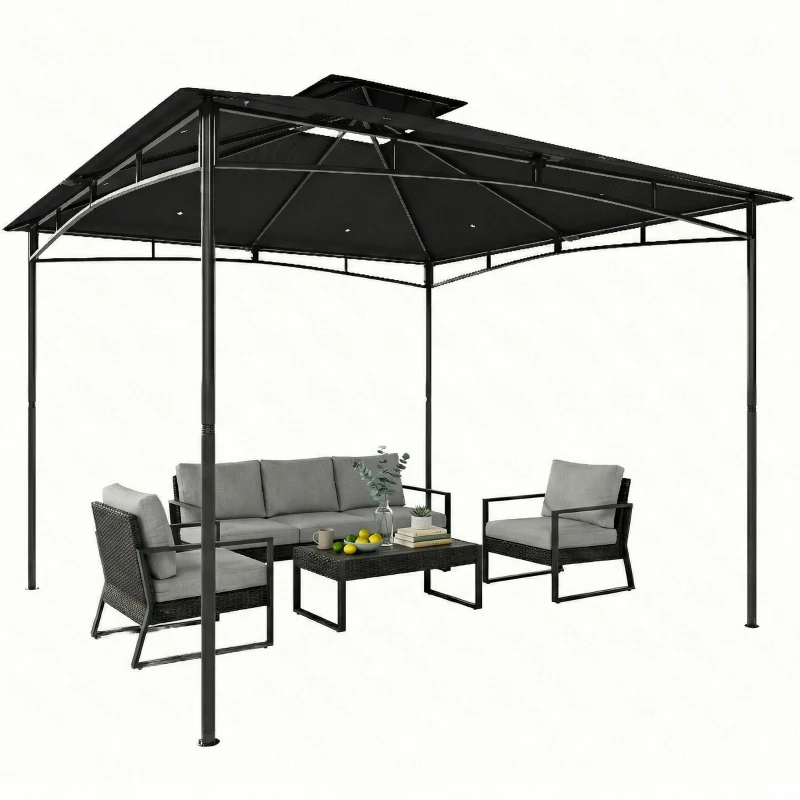 Outsunny 3 x 3 m Gazebo, Garden Gazebo with 2-Tier Roof, Metal Frame, Black