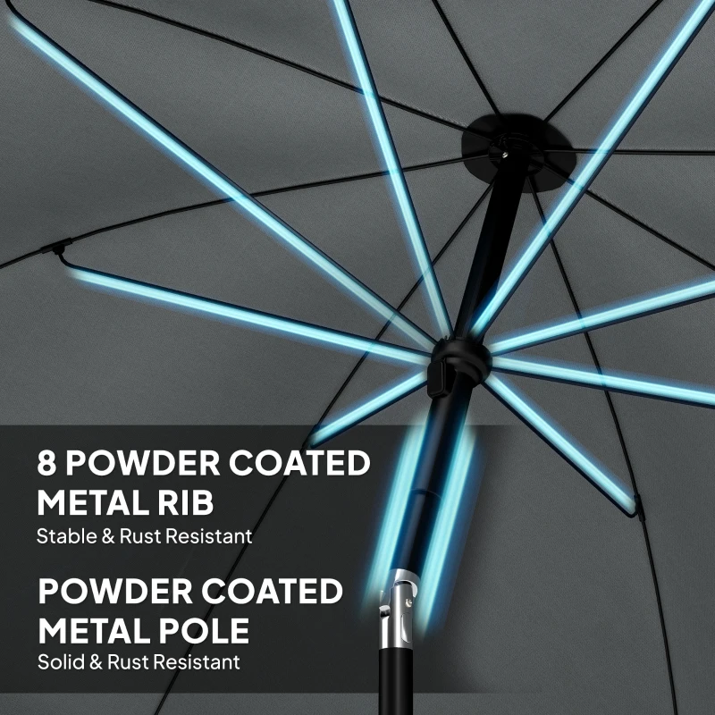 Outsunny 1.8 m Beach Umbrella Parasol with Sand Anchor, Portable 30° Tilting Patio Sun Shade with Adjustable Height, Dark Grey